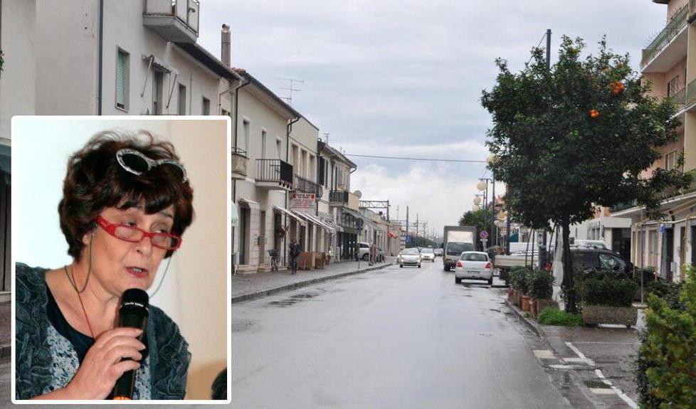 Uno scorcio della via Aurelia di Rosignano Solvay e, nel riquadro, Lucia Croce