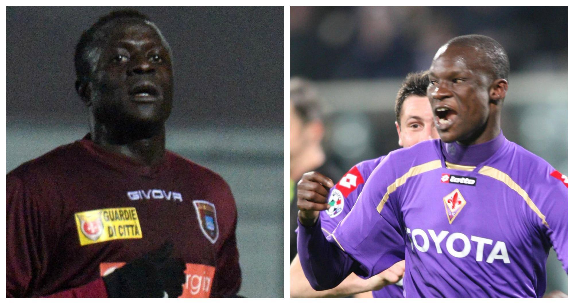 Da sinistra il giocatore del Pontedera Sane e l'attaccante della Fiorentina Babacar