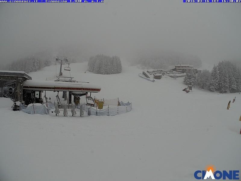 Il Cimoncino di Fanano oggi durante la nevicata