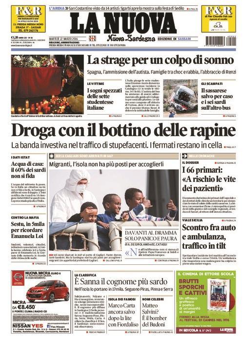 La prima pagina del 22 marzo 2016
