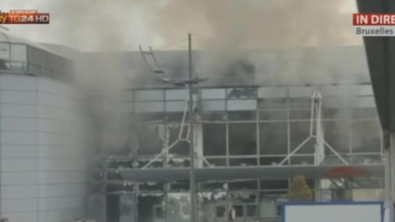 Un'immagine dell'attentato all'aeroporto di Bruxelles nelle riprese di Sky