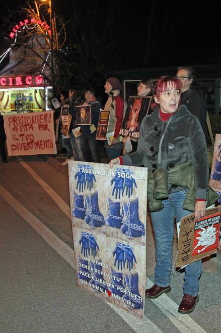 La manifestazione degli animalisti contro il circo
