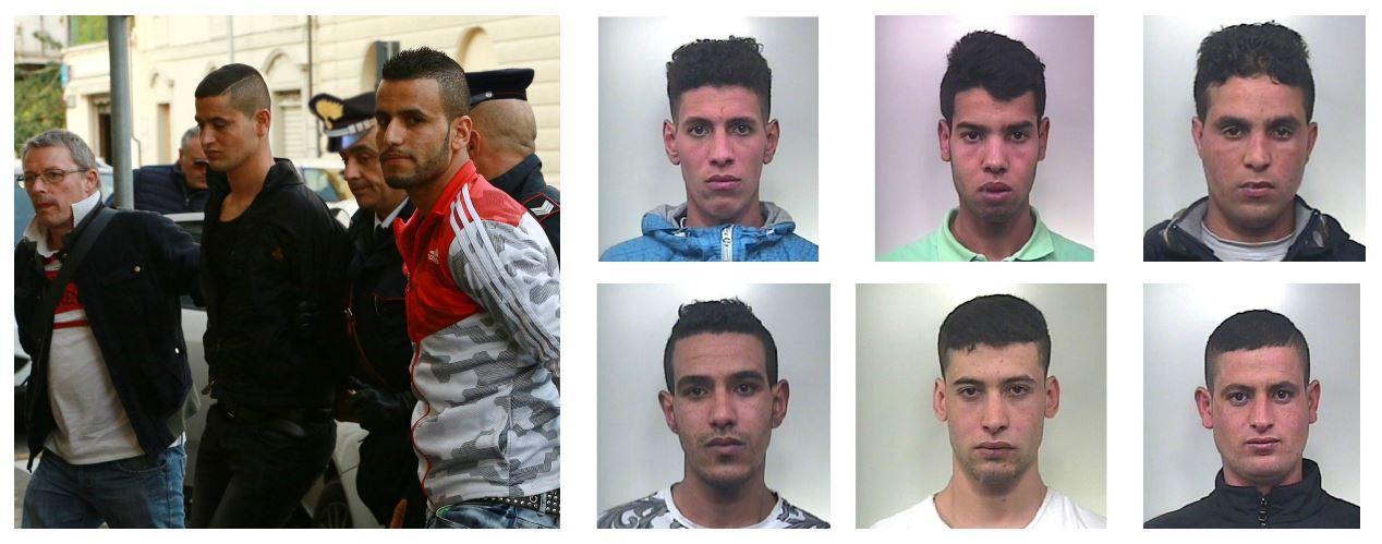 Due spacciatori portati in caserma e a destra i tutti i sei arrestati