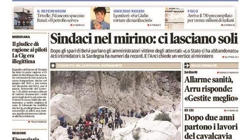 La Nuova Sardegna - Prima pagina - 30 marzo 2016 