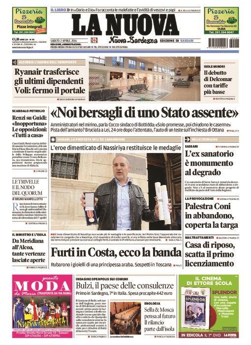 La Nuova Sardegna - Prima pagina - 2 aprile 2016 