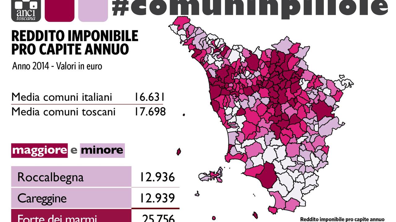 La cartina dei redditi dichiarati in Toscana