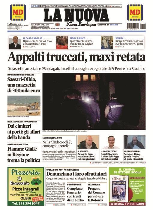 La Nuova Sardegna - Prima pagina - 6 aprile 2016 