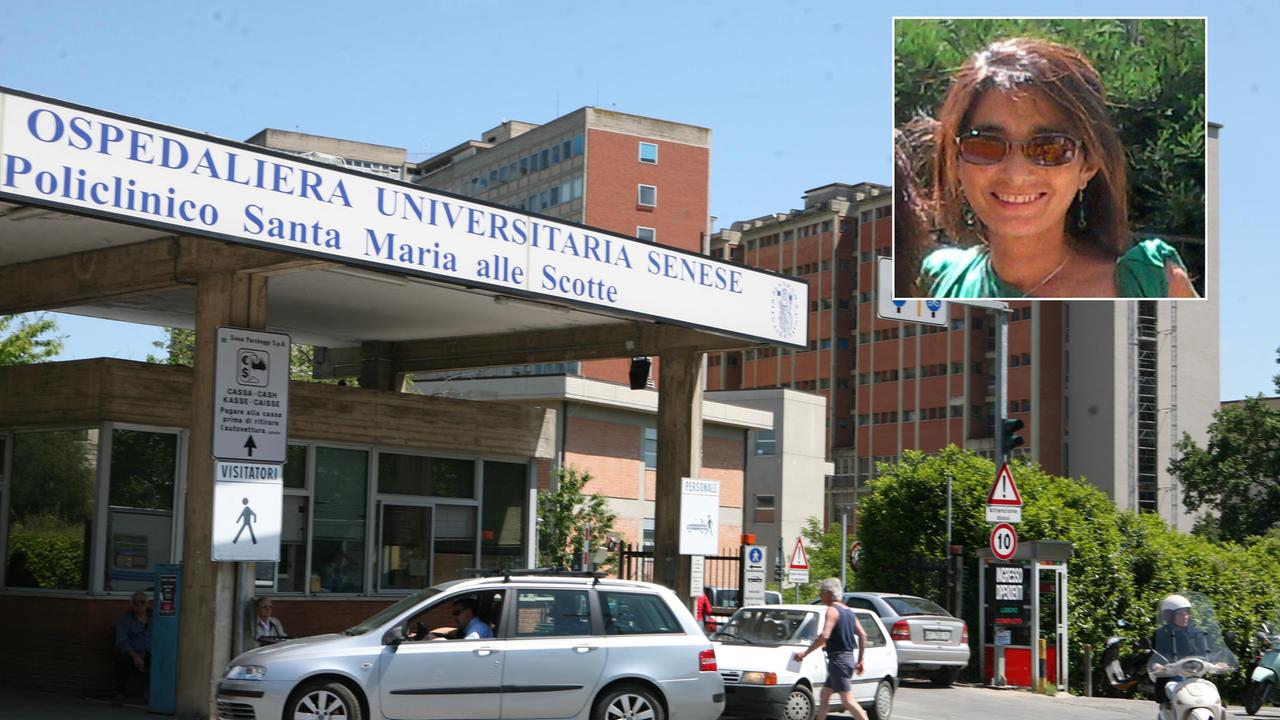 L'ingresso all'ospedale di Siena e, nel riquadro, Daniela Santoli