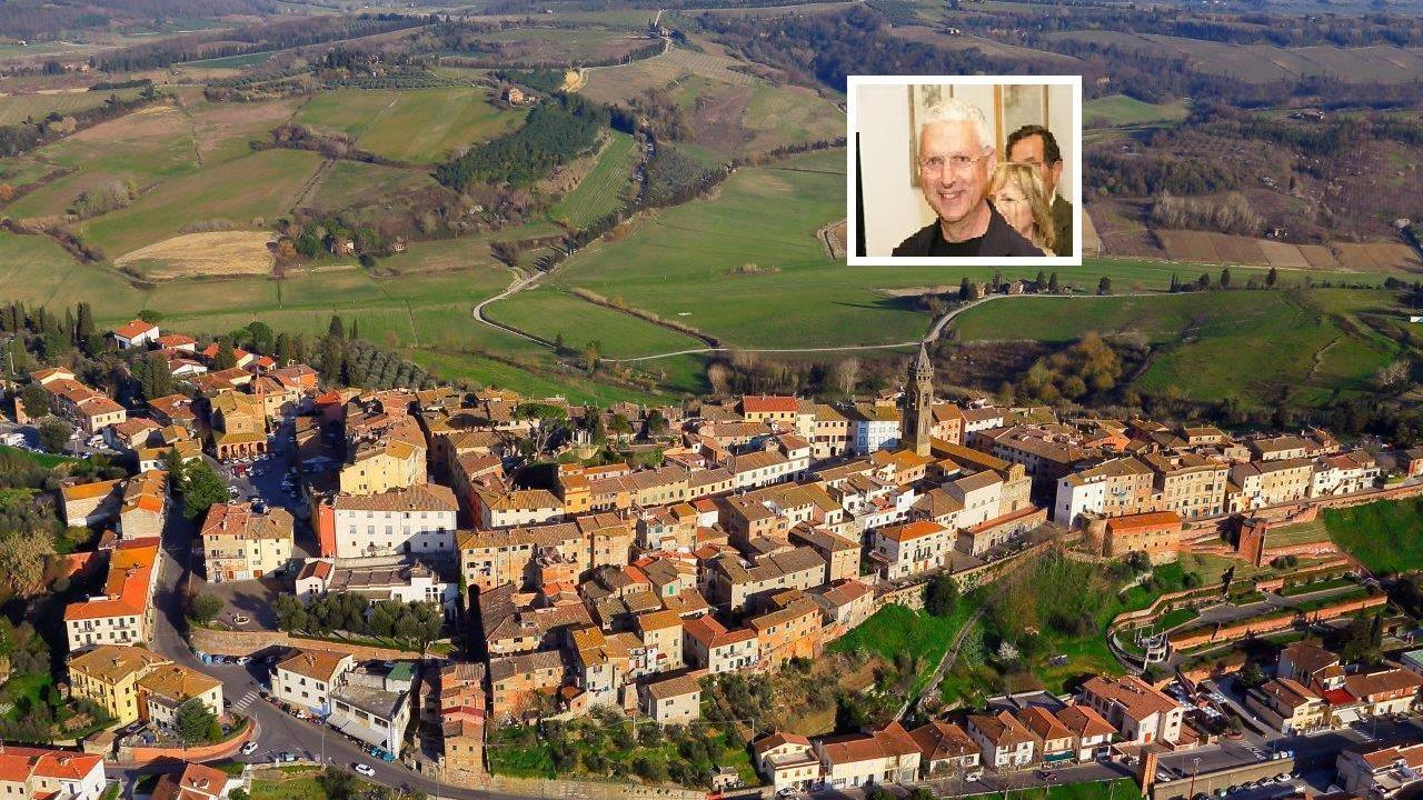 Una veduta di Peccioli e, nel riquadro, l'assessoreGiorgio Gremignai