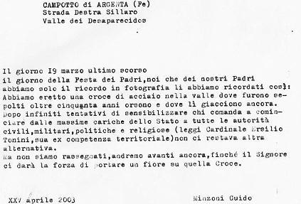 La croce dei Minzoni unico monumento 