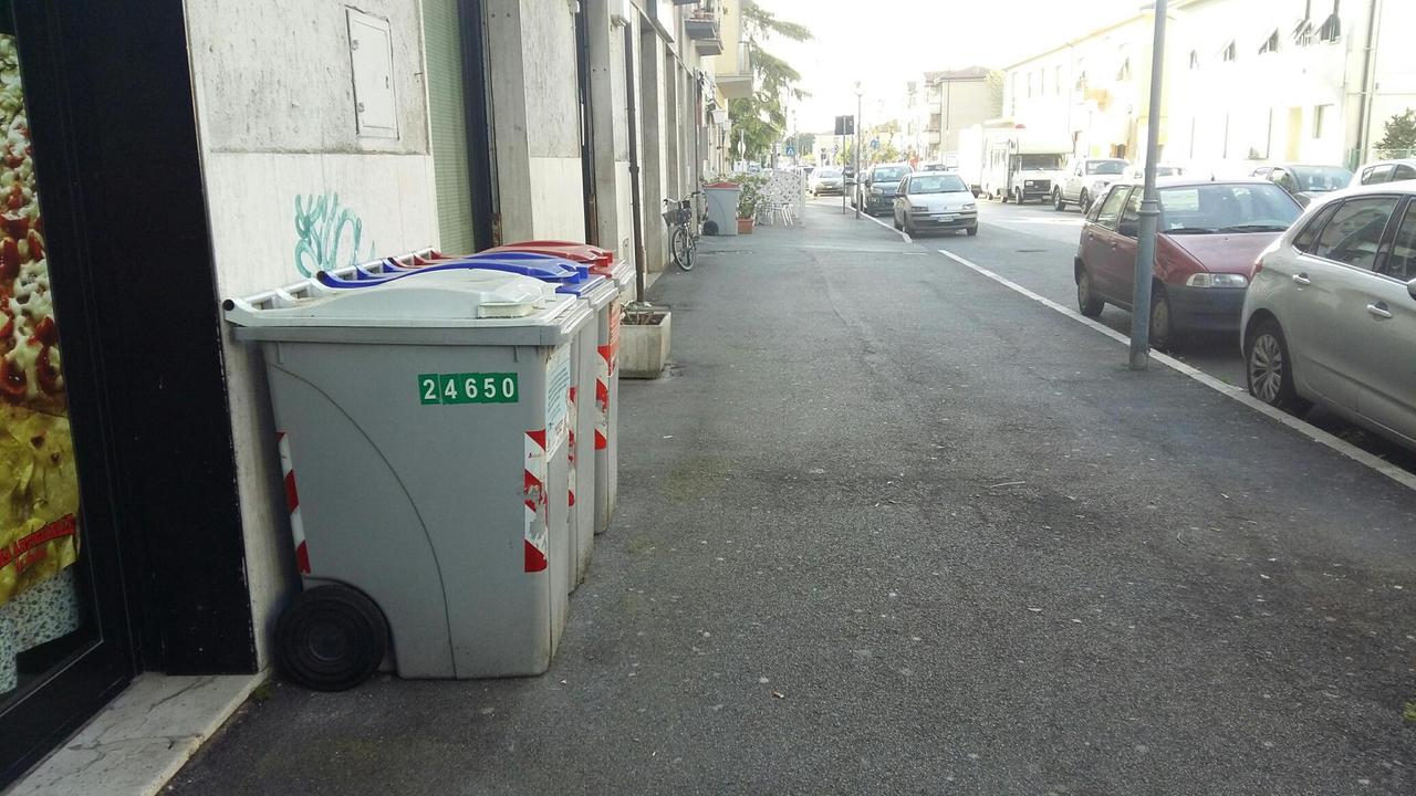 I cassonetti presi di mira in via Sauro