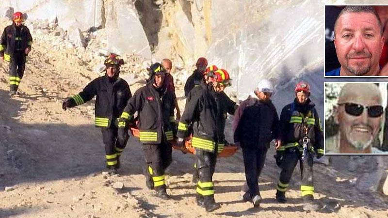 Il recupero di una della salme. Nei riquadri dall'alto Federico Benedetti e Roberto Ricci Antonioli