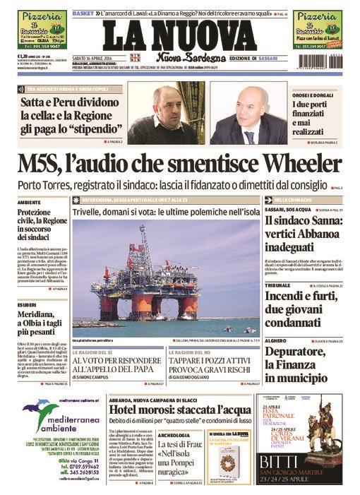 La Nuova Sardegna - prima pagina - 16 aprile 2016