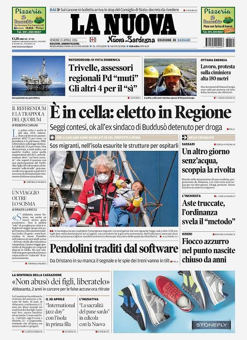 La Nuova Sardegna - prima pagina - 15 aprile 2016 