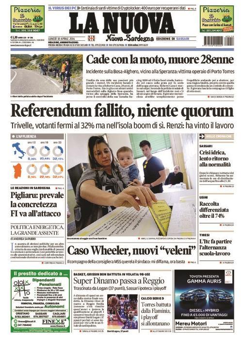 La prima pagina del 18 aprile 2016
