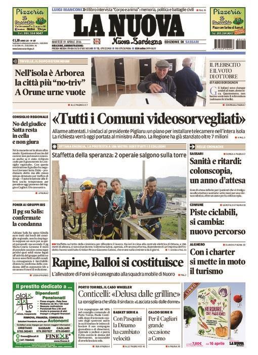La Nuova Sardegna - prima pagina - 19 aprile 2016 