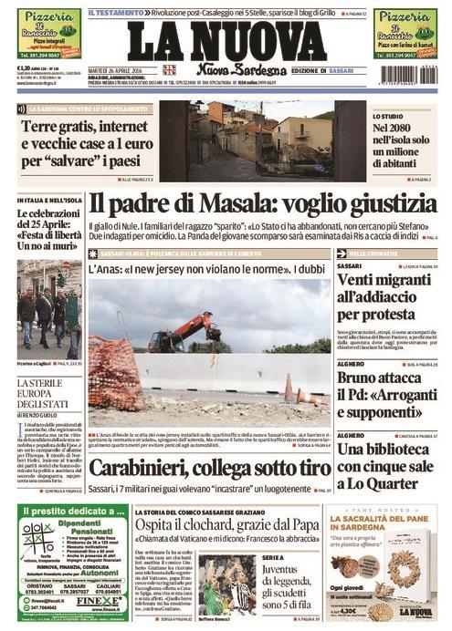 La prima pagina del 26 aprile 2016