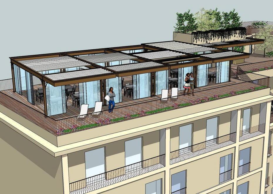 Un rendering della terrazza panoramica in fase di realizzazione al Grand Hotel Duomo