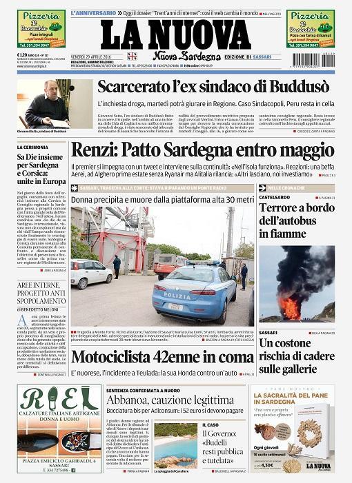 La Nuova Sardegna - Prima pagina - 29 aprile 2016 
