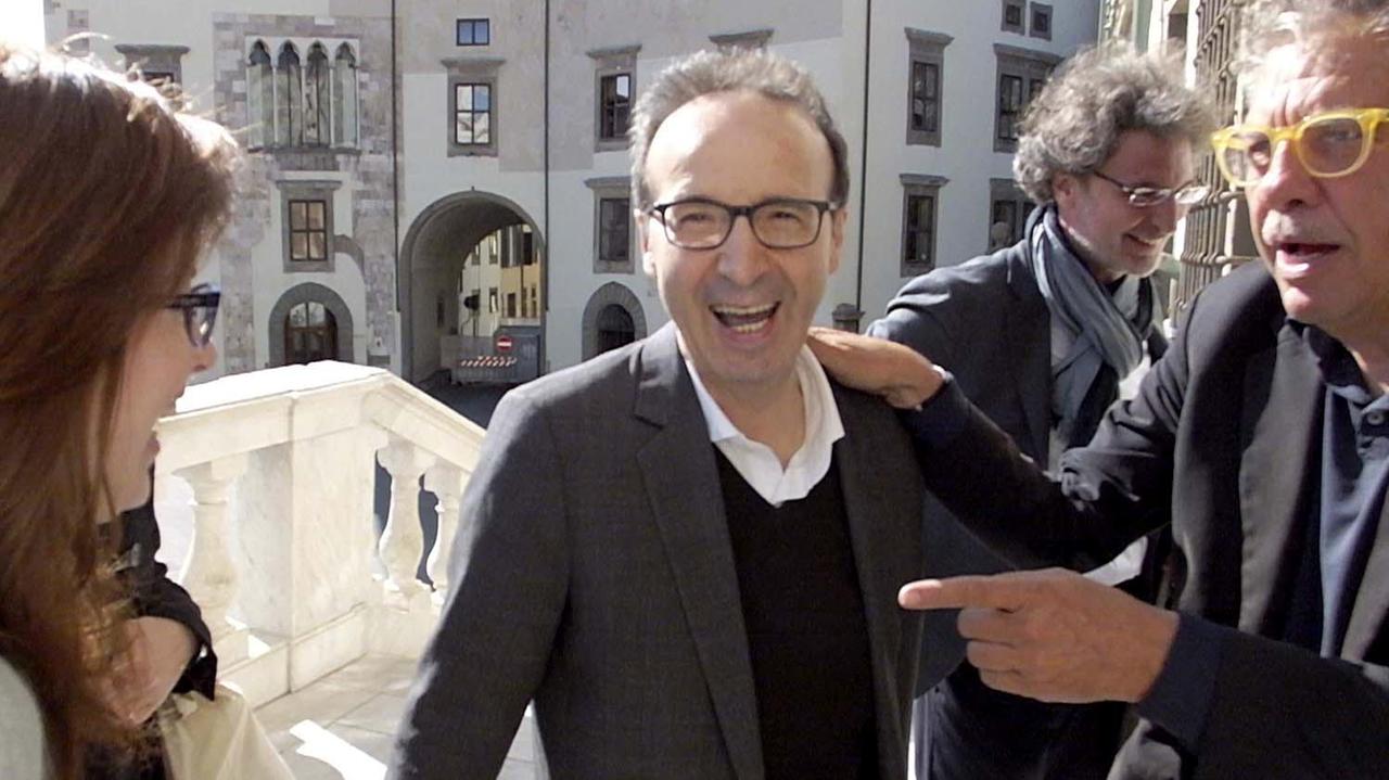 Roberto Benigni all'ingresso della Scuola Normale di Pisa (foto: Muzzi)