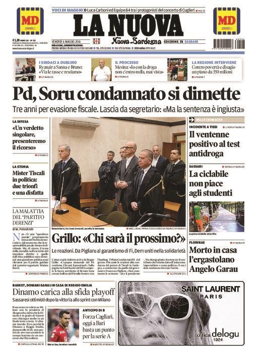 La Nuova Sardegna - Prima pagina - 6 maggio 2016 