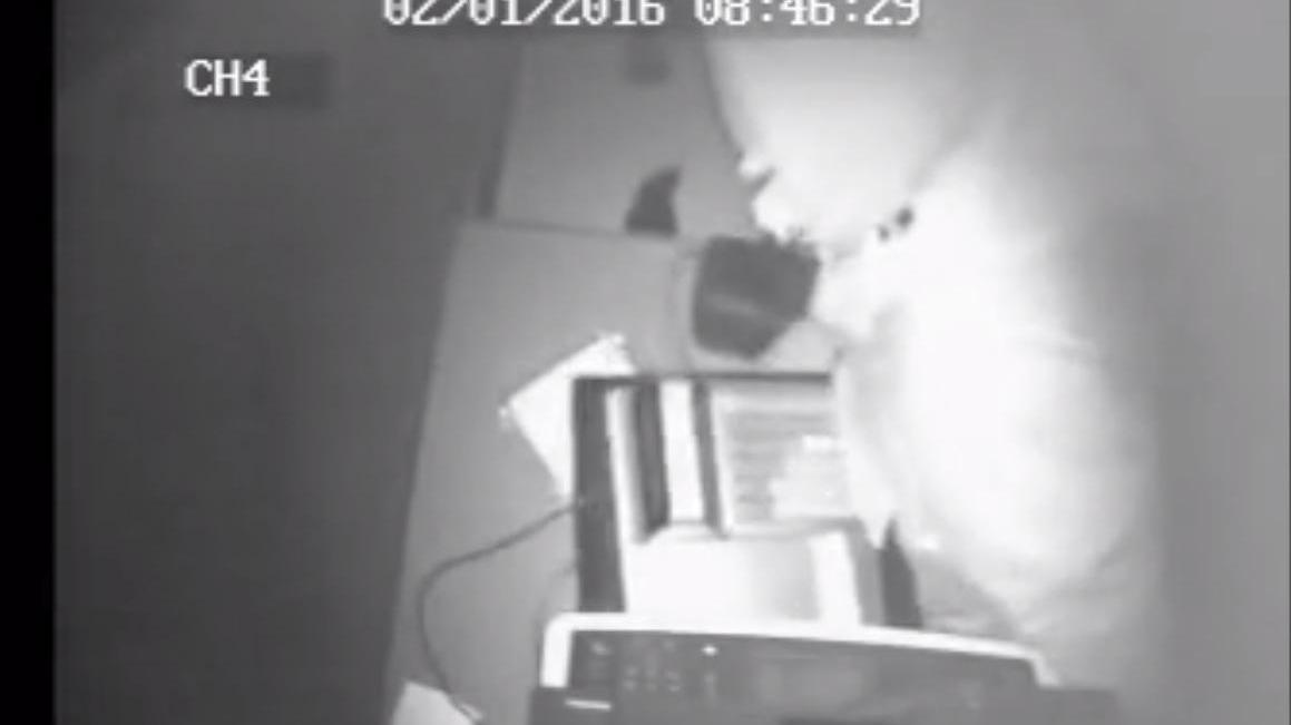 Il ladro ripreso dalla vidocamera del negozio di elettronica