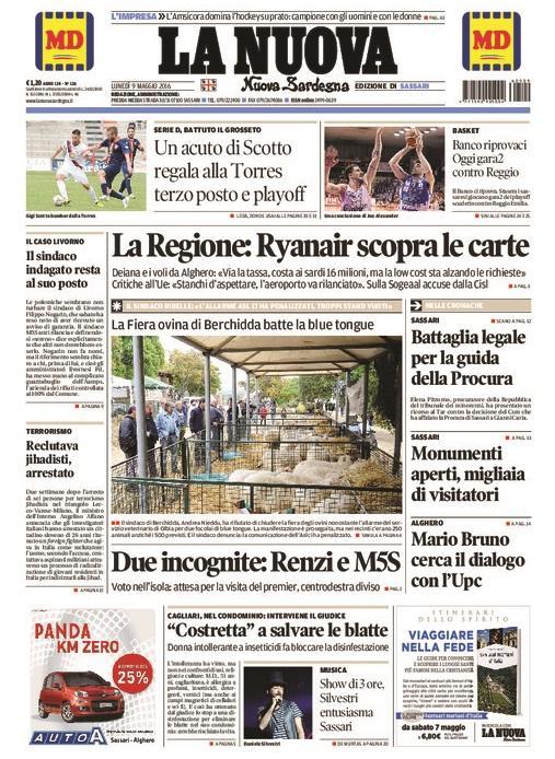 La prima pagina del 9 maggio 2016