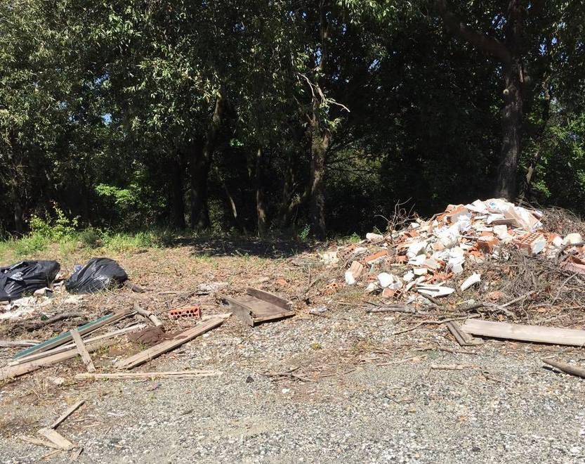 Discarica nel bosco: rifiuti e laterizi