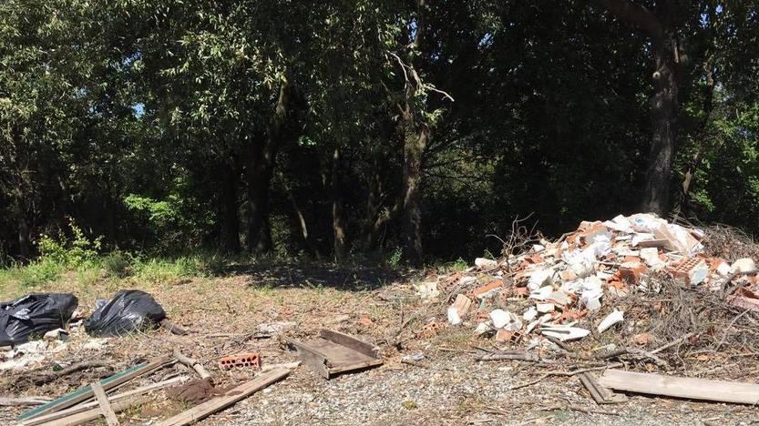 Discarica nel bosco: rifiuti e laterizi