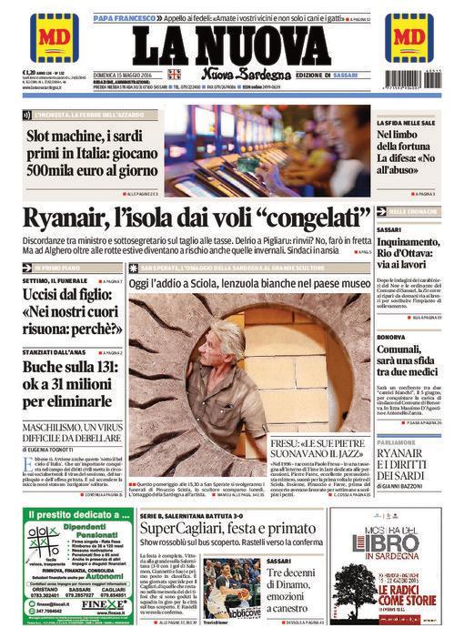 La Nuova Sardegna - Prima pagina - 15 maggio 2016
