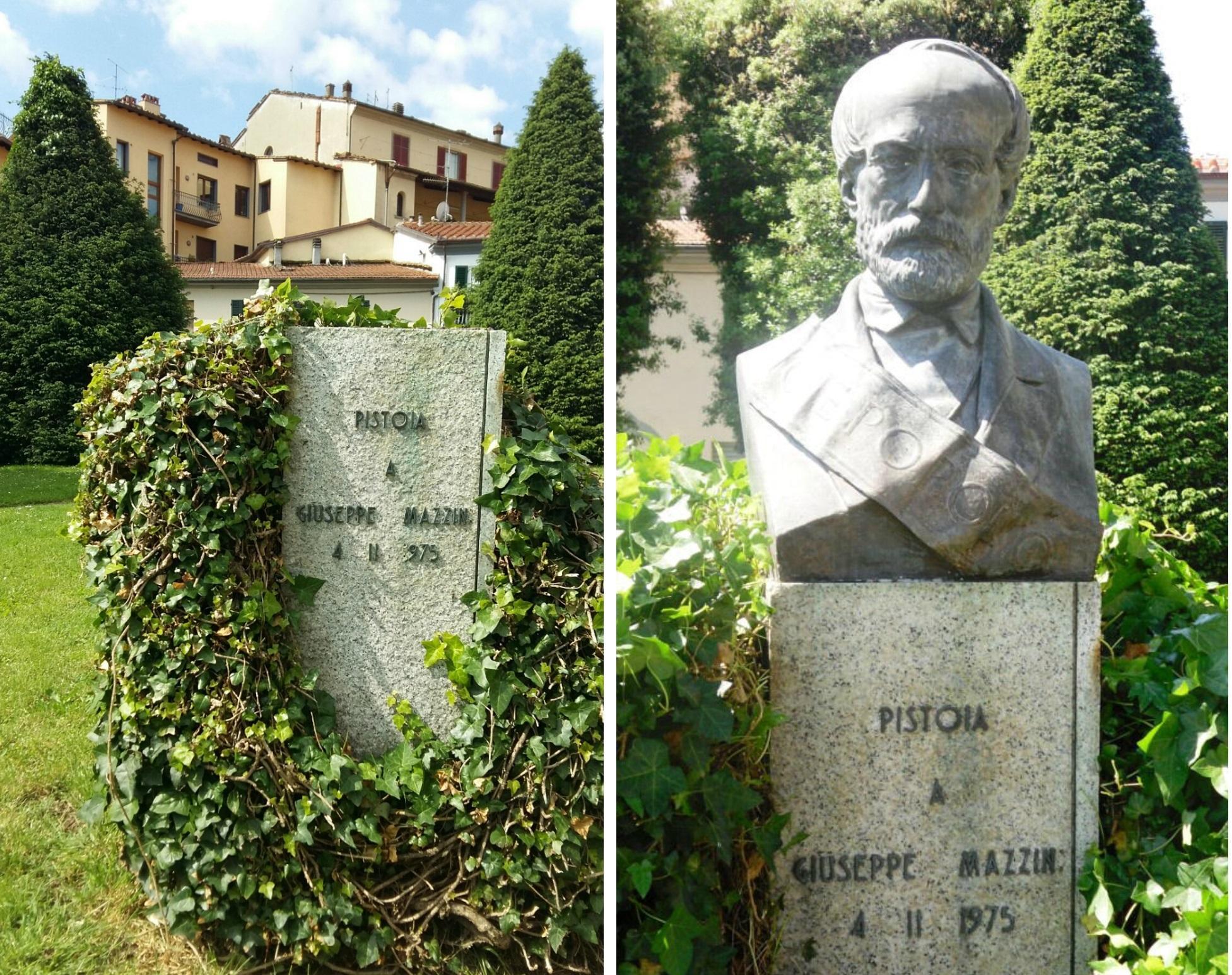 La statua di Mazzini con e senza il busto