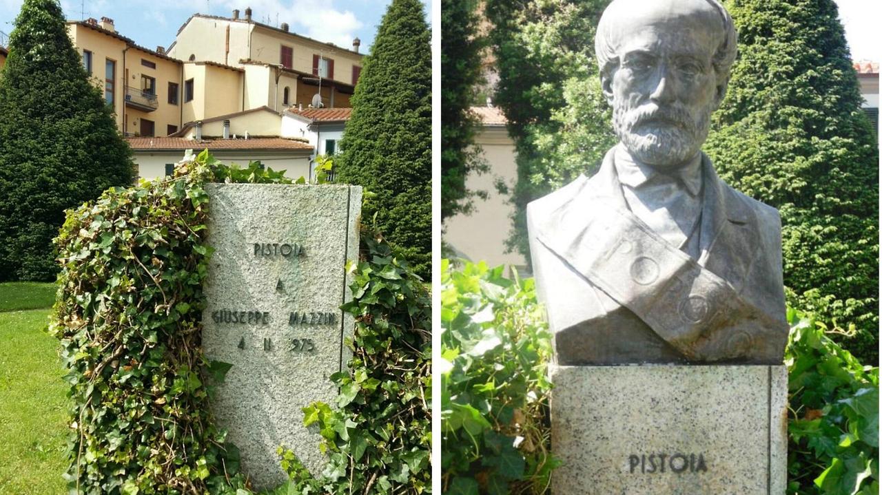La statua di Mazzini con e senza il busto