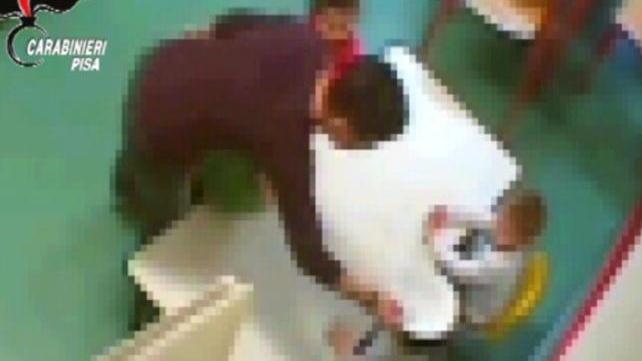 Un fermo immagine di uno dei video girati dai carabinieri nell'asilo