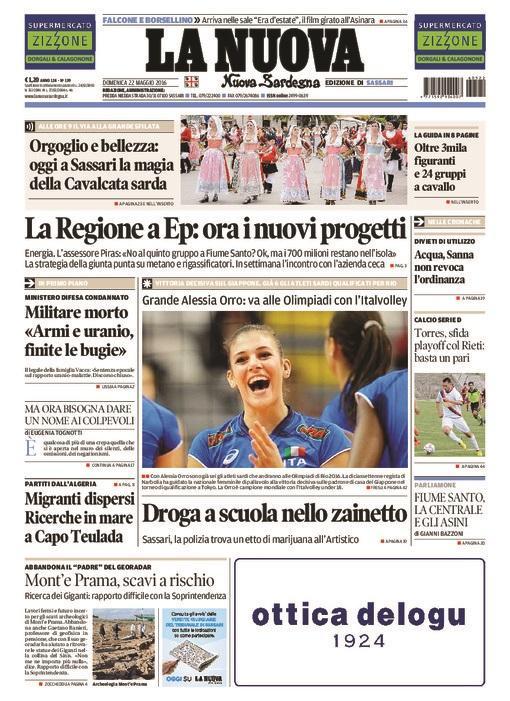 La Nuova Sardegna - Prima pagina - 22 maggio 2016