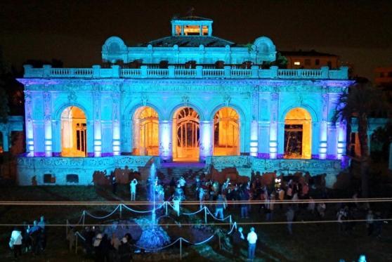 Le Terme del Corallo illuminate ad effetto durante la festa