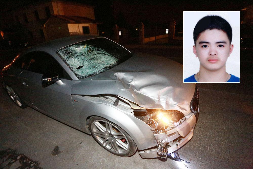 La scena dell'incidente e il giovane Jiahao (foto Sestini)
