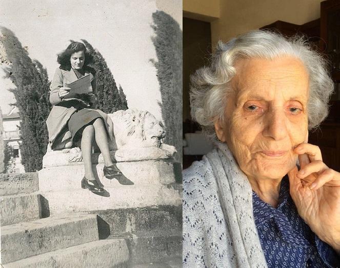 Giustina Dragoni settant'anni fa e, a destra, oggi