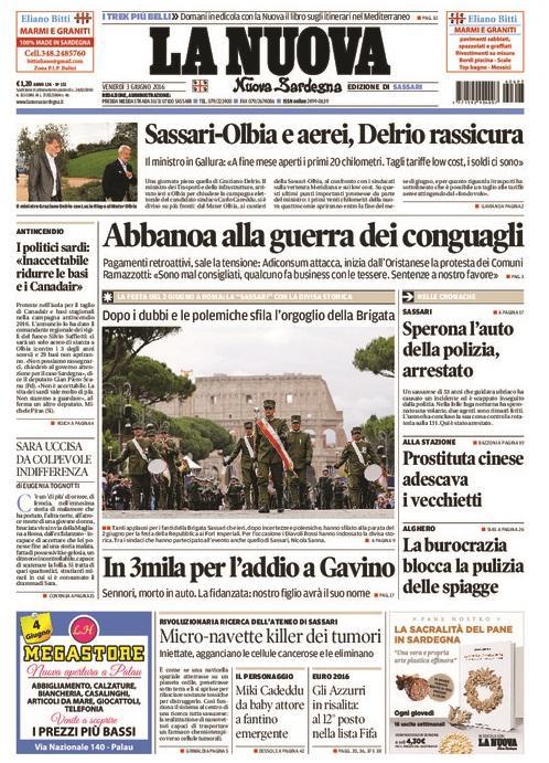 La prima pagina del 3 giugno 2016