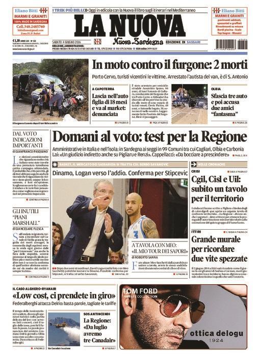 La Nuova Sardegna - Prima pagina - 4 giugno 2016