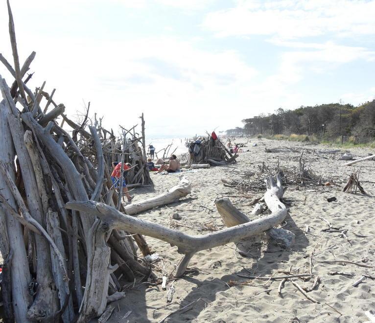 La spiaggia di Alberese con i suoi tipici capanni (foto Bf)