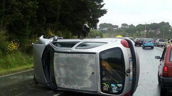 Si ribalta con l’auto, le rubano il cane