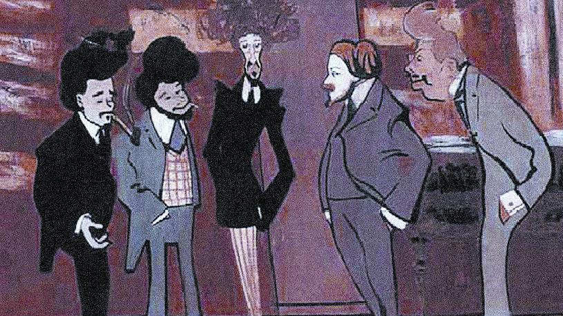Giornalisti della Nuova in un quadro di Giuseppe Biasi: l'ultimo a destra è Medardo Riccio, direttore dal 1892 al 1923