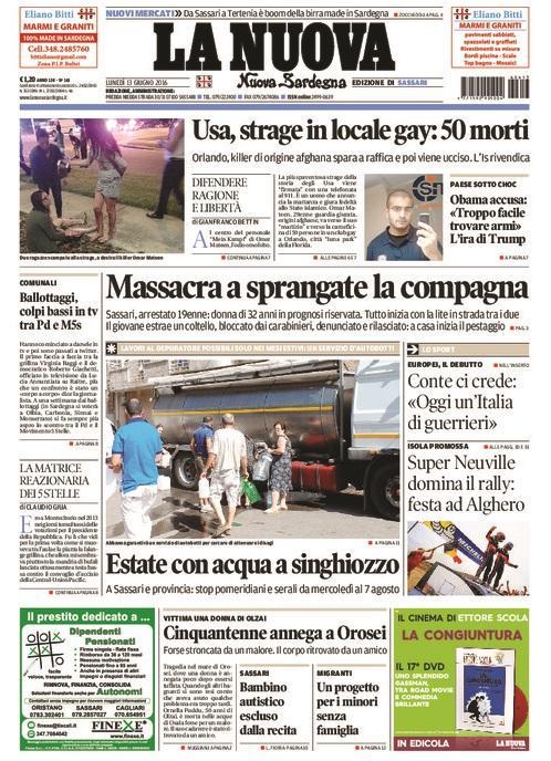 La prima pagina del 13 giugno 2016