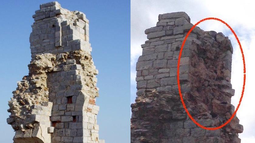 La rocca com'era e com'è adesso, dopo il crollo