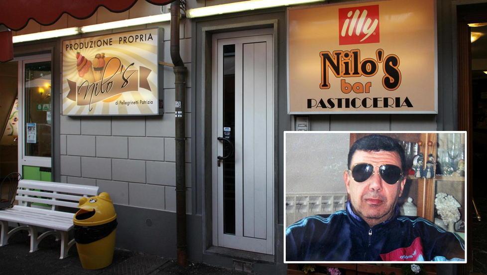 La pasticceria Nilo's di via Fratti e, nel riquadro, Massimo Pellegrinetti