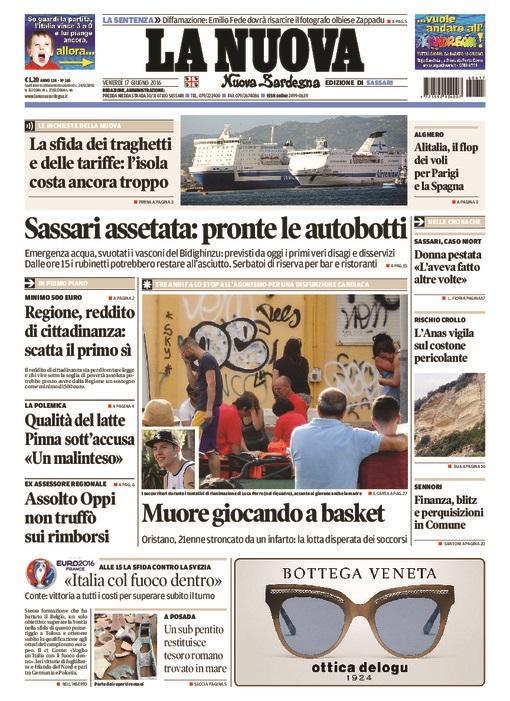 La Nuova Sardegna - Prima pagina - 17 giugno 2016