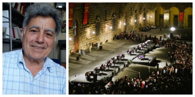 L'accordatore Michele Parise e Piazza Pitti duramte il "Sound and Lights"
