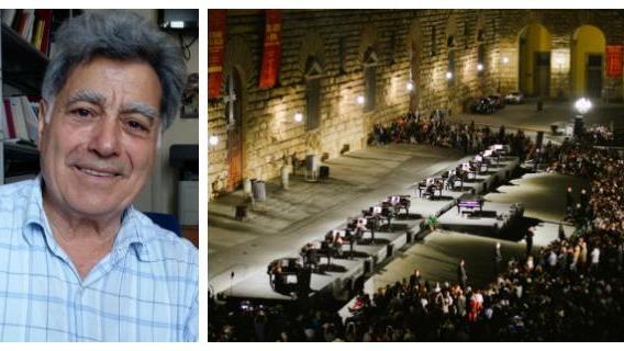 L'accordatore Michele Parise e Piazza Pitti duramte il "Sound and Lights"