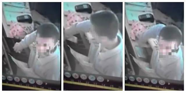 Tre fotogrammi del furto al ristorante