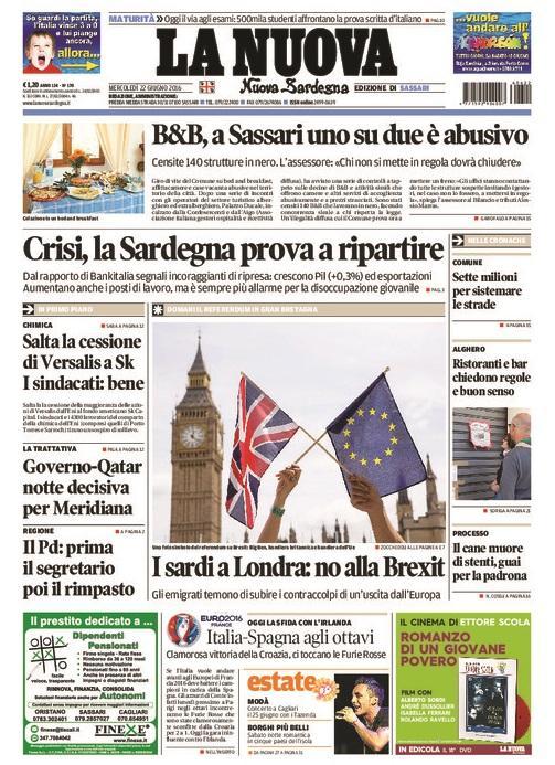 La prima pagina del 22 giugno 2016